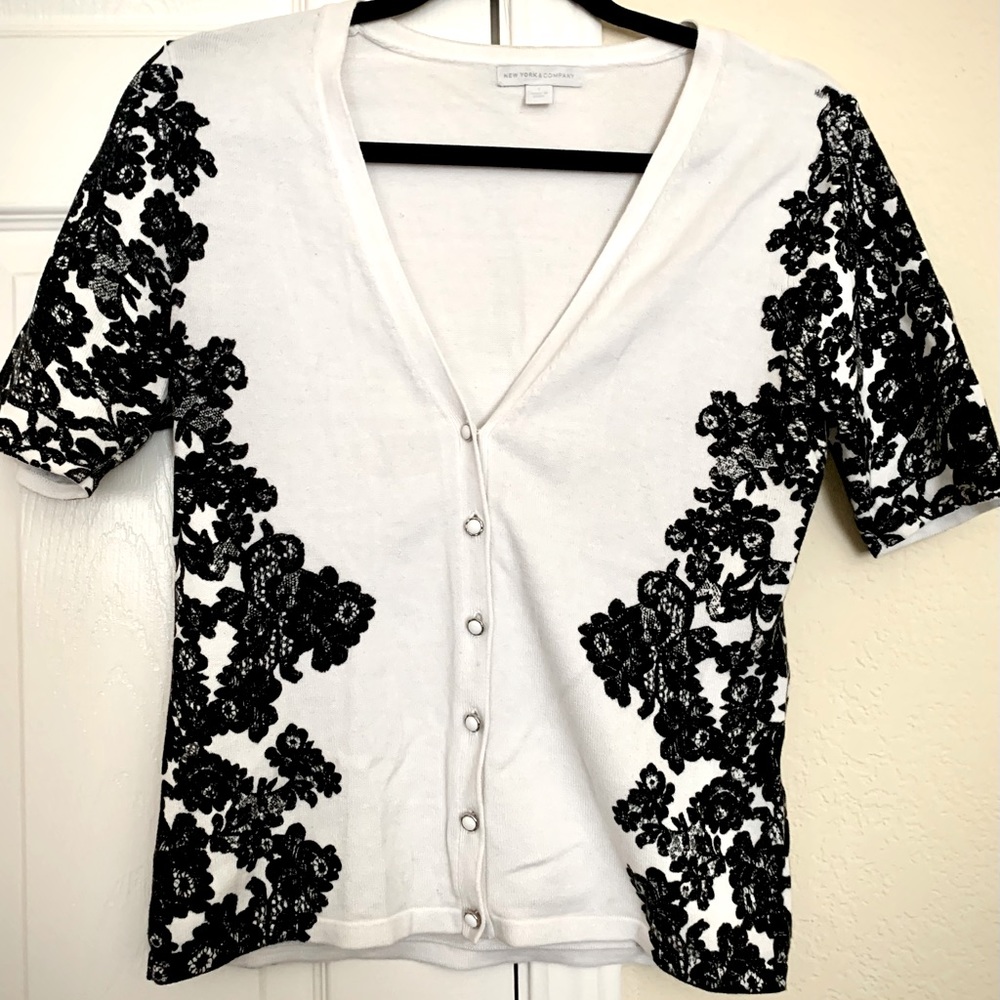 White and Black Lace Printed Cardigan